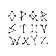 bones font. Letter O to Z hand drawing vector isolated on background.