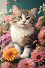 Cute cat with flowers