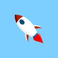 Obraz premium an illustration of a rocket launching into space on a light blue background