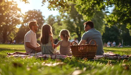 Fotobehang Happy family having picnic in park on sunny summer day © santima.studio (02)