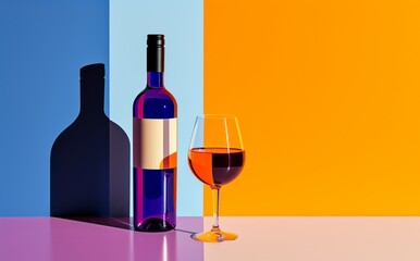  illustration of a bottle of wine and a glass