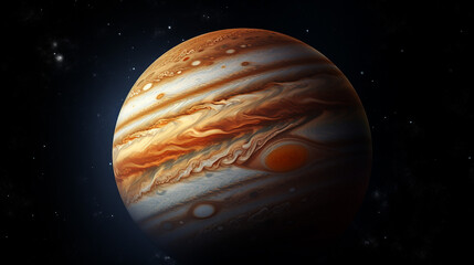 planet jupiter with a big spot on a dark background
