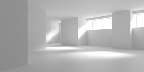 Minimalistic room space. White clean empty architecture interior