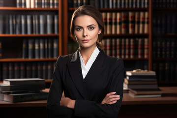 An attractive woman lawyer posing in her office