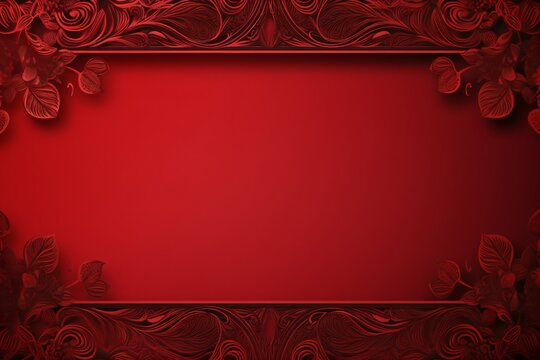 Red frame on red background for greeting card or invitation card design