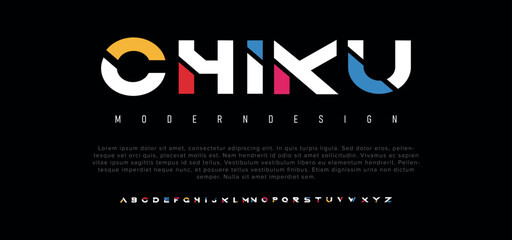Chiku Future font creative modern alphabet fonts. Typography colorful bold with color triangle regular. vector illustrator - obrazy, fototapety, plakaty