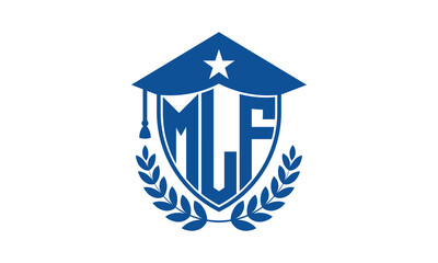 MLF three letter iconic academic logo design vector template. monogram, abstract, school, college, university, graduation cap symbol logo, shield, model, institute, educational, coaching canter, tech