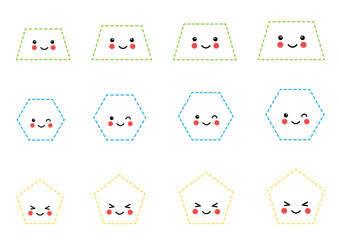 Tracing contours for kids. Cute geometric shapes. Handwriting practice.