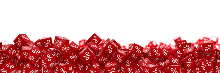 Percent symbols falling. Red Percent Sale Cubes. Finance concept