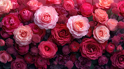 Naklejka premium Luxurious Roses in Radiant Reds and Pinks