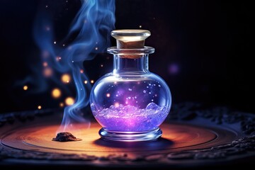 Obraz na płótnie Canvas Jar of magical healing / mana potion in a glass jar on a dark background