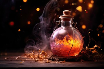 Obraz na płótnie Canvas Jar of magical healing / mana potion in a glass jar on a dark background