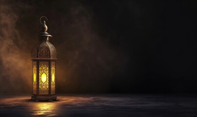An Elegant Islamic Ramadan Lantern Illuminating the Dark. Ramadhan Month - obrazy, fototapety, plakaty