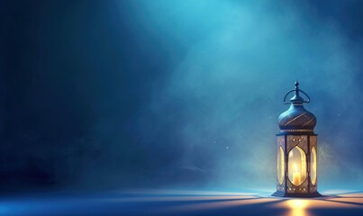 An Elegant Islamic Ramadan Lantern Illuminating the Dark. Ramadhan Month with Dark Background
