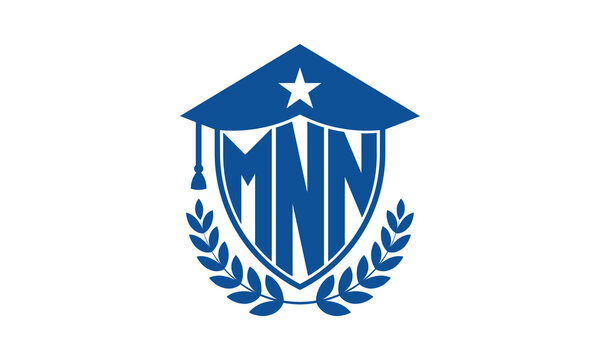 MNN three letter iconic academic logo design vector template. monogram, abstract, school, college, university, graduation cap symbol logo, shield, model, institute, educational, coaching canter, tech