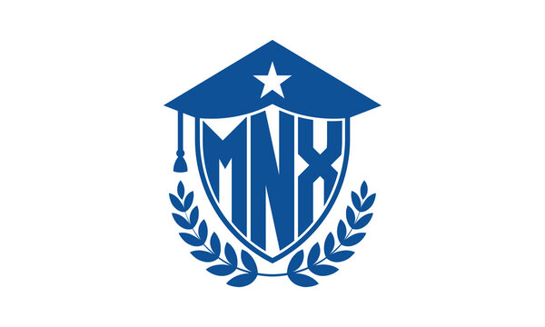 MNX three letter iconic academic logo design vector template. monogram, abstract, school, college, university, graduation cap symbol logo, shield, model, institute, educational, coaching canter, tech
