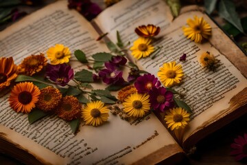 Naklejka na ściany i meble old book with flowers