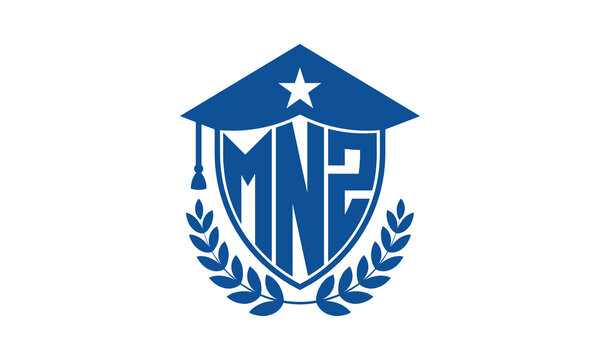 MNZ three letter iconic academic logo design vector template. monogram, abstract, school, college, university, graduation cap symbol logo, shield, model, institute, educational, coaching canter, tech