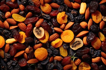 Appetizing fresh variety of dried fruits top view