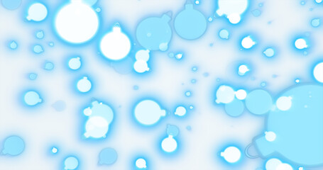 Christmas festive bright New Year background from white glowing winter beautiful falling flying patterns of Christmas tree toys balls on a blue background