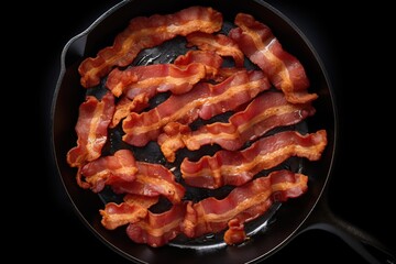 Appetizing fried pieces of bacon on a dark background
