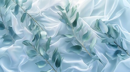 Eucalyptus leaves draped in snow, bringing softness and calmness to winter.