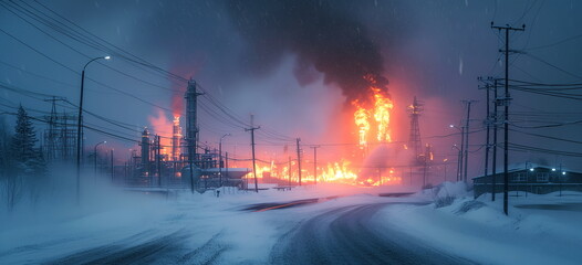 Chemical plant catastrophe deep in winter. 