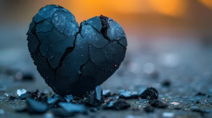 Foto op Canvas broken glass black heart with cracks on dark background. Concept of separation and breakup of relationships, generative ai © Chaman