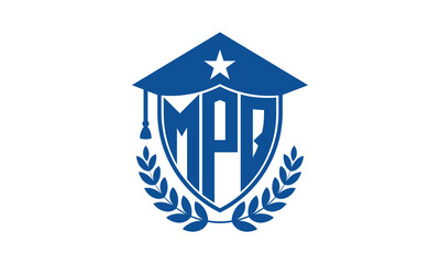 MPQ three letter iconic academic logo design vector template. monogram, abstract, school, college, university, graduation cap symbol logo, shield, model, institute, educational, coaching canter, tech