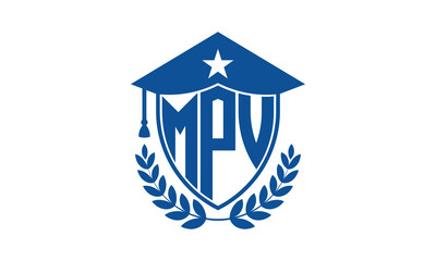 MPV three letter iconic academic logo design vector template. monogram, abstract, school, college, university, graduation cap symbol logo, shield, model, institute, educational, coaching canter, tech