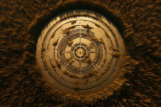 Crop circle pattern captured from top via drone