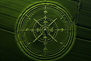 Crop circle in a green field