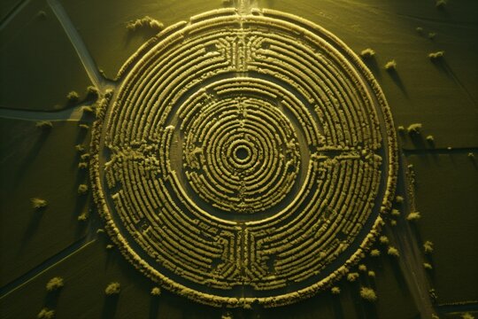 Crop circle pattern captured from top via drone