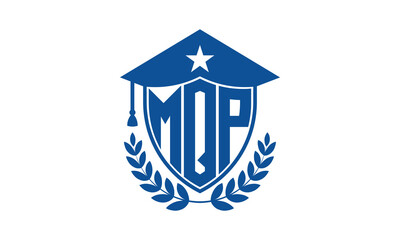 MQP three letter iconic academic logo design vector template. monogram, abstract, school, college, university, graduation cap symbol logo, shield, model, institute, educational, coaching canter, tech