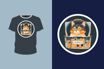 cat illustration in a box for t-shirt design, animal art, editable print ready vector file