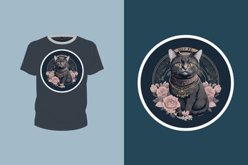 black splash cat illustration for t-shirt design, animal art, editable print ready vector file