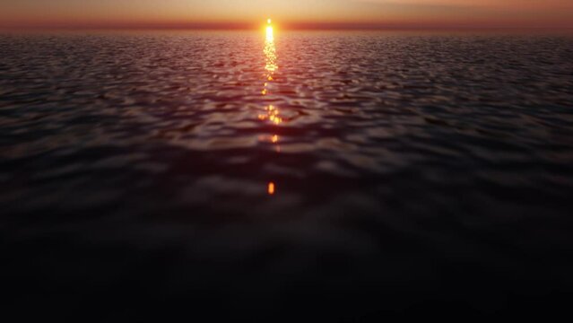 Flying over the ocean in the sunset