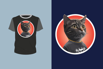 black color cat illustration for t-shirt design, animal art, editable print ready vector file