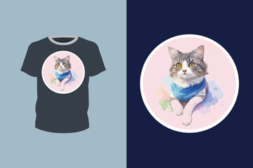 gray color cat illustration for t-shirt design, animal art, editable print ready vector file