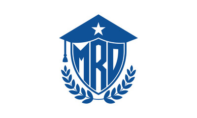 MRO three letter iconic academic logo design vector template. monogram, abstract, school, college, university, graduation cap symbol logo, shield, model, institute, educational, coaching canter, tech - obrazy, fototapety, plakaty