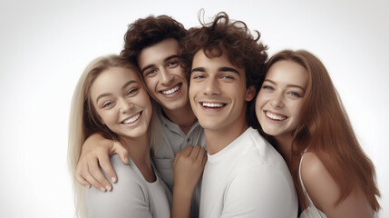 Joyful Friends: Close-Up of Smiling Young Group on a White Background
