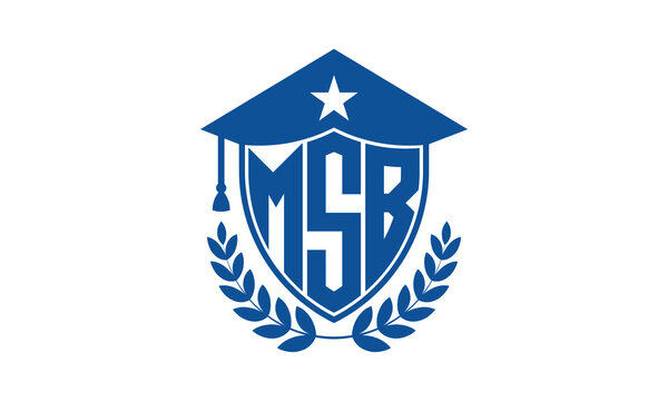MSB three letter iconic academic logo design vector template. monogram, abstract, school, college, university, graduation cap symbol logo, shield, model, institute, educational, coaching canter, tech