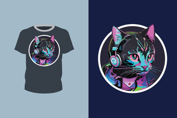 music lover cat illustration with graffiti art for t-shirt design, animal art, print ready vector file
