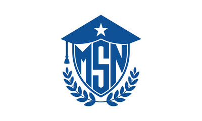 MSN three letter iconic academic logo design vector template. monogram, abstract, school, college, university, graduation cap symbol logo, shield, model, institute, educational, coaching canter, tech