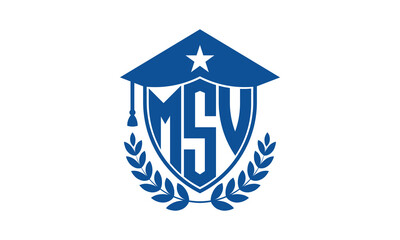 MSV three letter iconic academic logo design vector template. monogram, abstract, school, college, university, graduation cap symbol logo, shield, model, institute, educational, coaching canter, tech