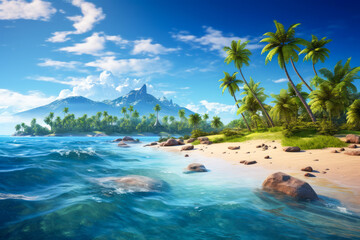 Beach with palm tree blue sky	
