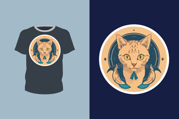 gray cat illustration for t-shirt design, animal art, print ready vector file