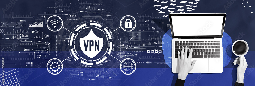 Poster vpn concept with person using a laptop computer