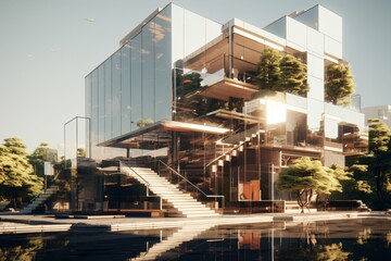 Cartoon illustration of a futuristic building