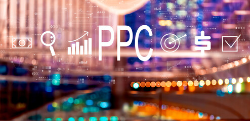 PPC - Pay per click concept with big city lights at night